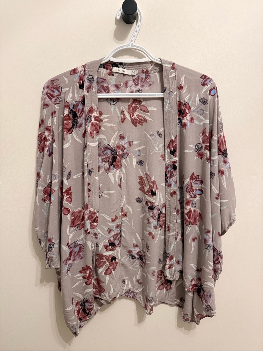 Talula Floral Cardigan in Gray and Burgundy